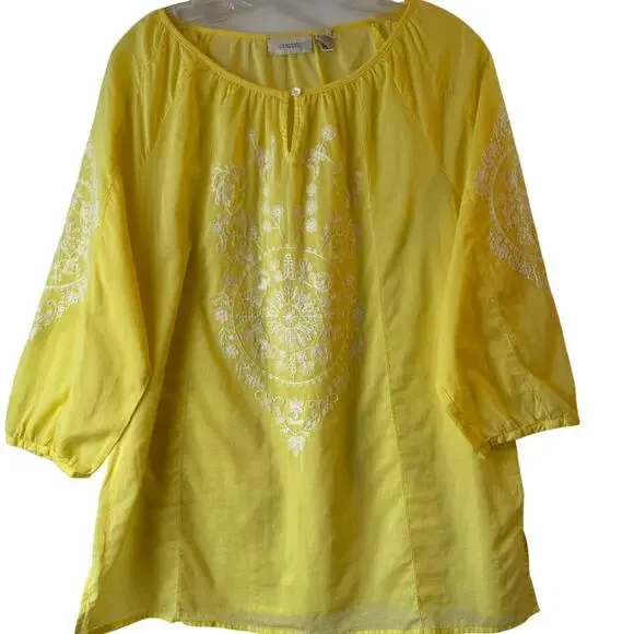 Chico's Bohemian Embroidered Peasant Blouse Yellow Size 1 Medium - Picture 2 of 8
